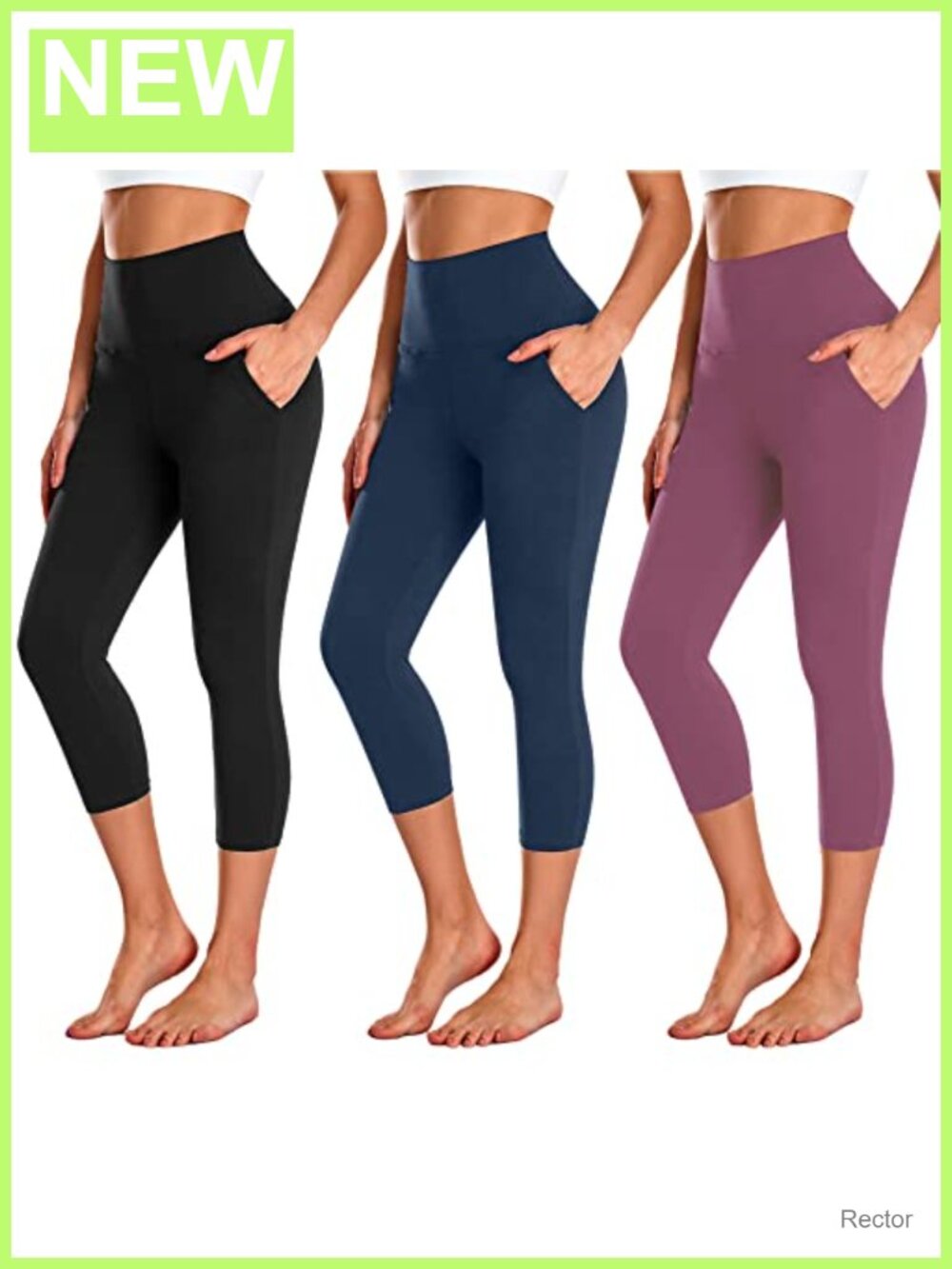 3 Pack Capri Leggings Women High Waisted Tummy Control with Pockets 92%